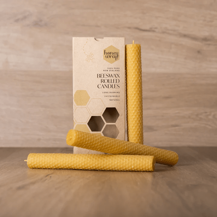 Honeywrap | Waikato | Hand Rolled Beeswax Dinner Candles - milk + honey
